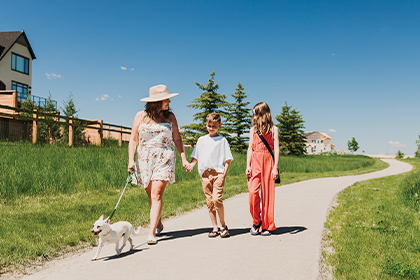 family walking down a harmony pathway
